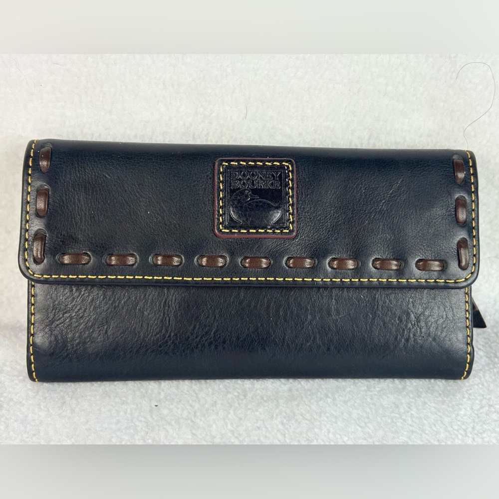 Dooney and Bourke Black Leather Wallet with Brown Stitching